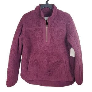 New Time and Tru womens maroon red quarter zip cozy sherpa fleece size Medium